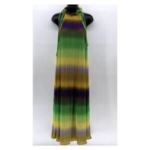 SFERA COLLECTION Women's Yellow-Green-Purple Ombre Pleated Halter Maxi Dress SZS